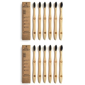 eco39n friendly bamboo toothbrush for adults  charcoal infused bpa-free bristles  wooden toothbrush  biodegradable handle  pack of 12