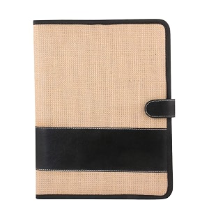 eco-friendly jute file folder  handcrafted document folder with button closure  reusable office amp conference file holder black magnet jute