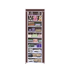 collapsible portable foldable wardrobe storage shelves organizer for clothes racks fabric almirah and shoe rack non rustable iron 4 layer blue