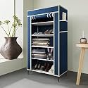 Collapsible Portable Foldable Wardrobe Storage Shelves Organizer for Clothes Racks Fabric Almirah and Shoe Rack Non Rustable Iron (5 Layer, Maroon)