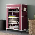 Collapsible Portable Foldable Wardrobe Storage Shelves Organizer for Clothes Racks Fabric Almirah and Shoe Rack Non Rustable Iron (4 Layer, Blue)