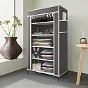 Collapsible Portable Foldable Wardrobe Storage Shelves Organizer for Clothes Racks Fabric Almirah and Shoe Rack Non Rustable Iron (5 Layer, Maroon)