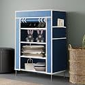 Collapsible Portable Foldable Wardrobe Storage Shelves Organizer for Clothes Racks Fabric Almirah and Shoe Rack Non Rustable Iron (4 Layer, Blue)