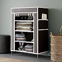 Collapsible Portable Foldable Wardrobe Storage Shelves Organizer for Clothes Racks Fabric Almirah and Shoe Rack Non Rustable Iron (4 Layer, Brown)