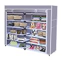 Collapsible Portable Foldable Wardrobe Storage Shelves Organizer for Clothes Racks Fabric Almirah and Shoe Rack Non Rustable Iron (12 Layer, Maroon)