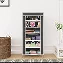 Collapsible Portable Foldable Wardrobe Storage Shelves Organizer for Clothes Racks Fabric Almirah and Shoe Rack Non Rustable Iron (6 Layer, Grey)
