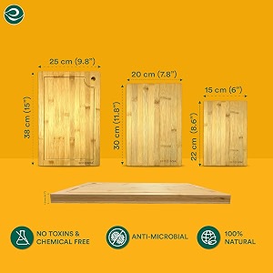 eco soul bamboo cutting boardset of 3 wooden vegetable chopping board