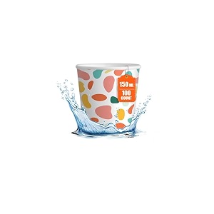 eco soul 150 ml 100 count disposable multi-colour paper cups plastic-free aqueous coated  eco-friendly amp biodegradable cups  use amp throw party glasses  ideal for tea coffee amp water  190 gsm