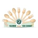 ECO SOUL [160mm, 100 Pack] Disposable Spoons & Forks Set | Wooden Dining Flatware | Ideal for Kids Birthday, Wedding & Party