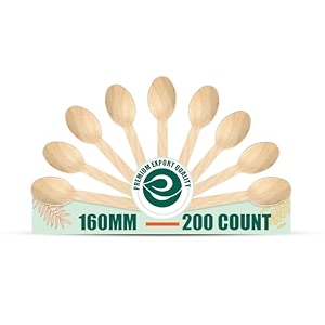 eco soul 160mm 200 pack disposable spoons  wooden dining flatware  ideal for kids birthday wedding amp party