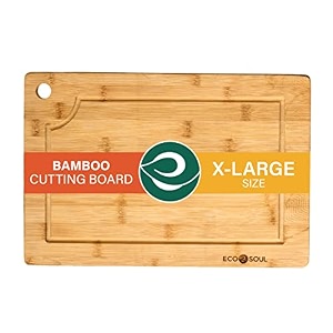 eco soul bamboo wooden cutting board large 40x26x18cm knife-friendly