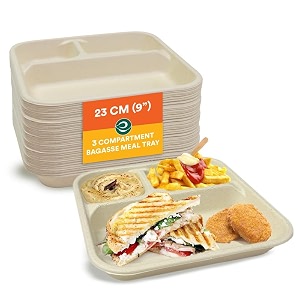 eco soul 3 compartment bagasse meal tray9 inchpack of 25for daily meals