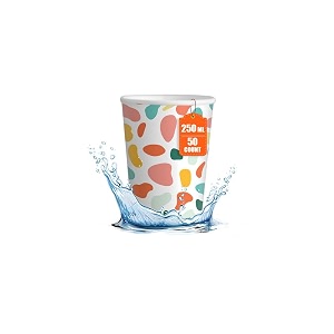 eco soul 250 ml 50 count disposable multi-colour paper cups plastic-free aqueous coated  eco-friendly amp biodegradable cups  use amp throw party glasses  ideal for tea coffee amp water  250 gsm