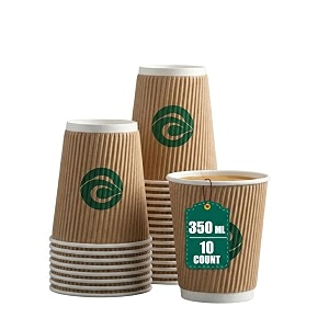 eco soul  paper ripple cups for hot drinks  350 ml  pack of 10  biodegradable ripple-wall heat-resistant disposable coffee cup for tea coffee amp hot drinks brown