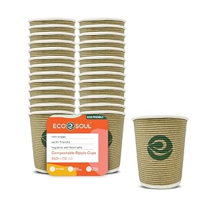 eco soul 350 ml 25 count  disposable ripple paper cups  plastic-free aqueous coated  eco-friendly amp biodegradable hot cups  use amp throw party glasses  ideal for tea amp coffee  530 gsm