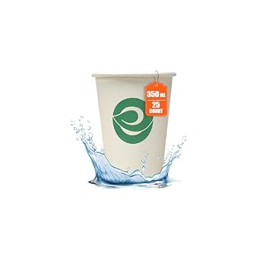 eco soul 350 ml 25 count disposable white paper cups plastic-free aqueous coated  eco-friendly amp biodegradable cups  use amp throw party glasses  ideal for tea coffee amp water  280 gsm