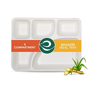 eco soul 50 pack 5-compartment disposable meal traycompostable bagasse plateseco-friendly biodegradable dinner platesparty wedding event plates white