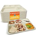 Eco Soul | 5 Compartment Bagasse Meal Tray | 11 Inch - Pack of 50 | Disposable Plates Big Size | Eco-Friendly, Durable &amp; Leak-Proof | Great for Events, Caterers &amp; Buffet
