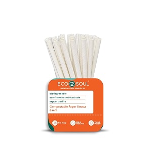eco soul 6 mm 200 count biodegradable paper straws  eco-friendly compostable sustainable disposable drinking straws  cocktail cold drink juice non-bendable white straws regular