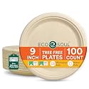 ECO SOUL [9 inch, 100 Pack Disposable Bagasse Plates | Eco-Friendly, Biodegradable, Sugarcane Paper Plates | for Serving Snacks | Birthday, Wedding &amp; Party | Round, Beige (23 cm)