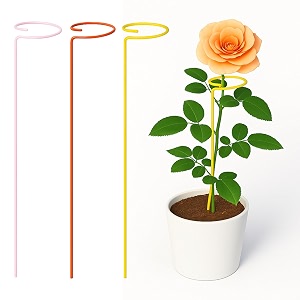 ecofynd 18 inches metal trellis for plants pink yellow orange pack of 3 single stem flower plant support garden climbing plant trellis for amaryllis orchid lily rose tomatoes