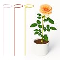 ecofynd 18 Inches Metal Trellis for Plants (Pink, Yellow, Orange, Pack of 3), Single Stem Flower Plant Support, Garden Climbing Plant Trellis for Amaryllis, Orchid, Lily, Rose, Tomatoes