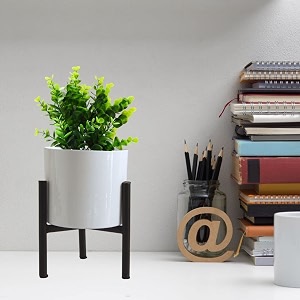 ecofynd 4 inches nia metal plant pot with stand pack of 1  indoor outdoor home decor item for garden plants flower balcony patio living room garden bedroom white pot black stand