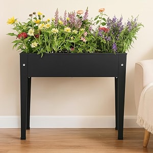 ecofynd cleo raised plant box elevated planter metal raised garden bed standing plant stand indoor and outdoor grow container for vegetables and flowers 24lx12wx18h  black