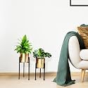 ecofynd Emma Mid Century Metal Plant Pot Set | Indoor Round Planter with Metal Stand (Pot: Gold, Stand: Black)