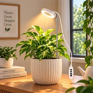 ecofynd lumi grow light for indoor plants 2 years warranty full spectrum grow light 3912 hrs auto onoff timer 10 dimmable brightness 5 watt led artificial sunlight for plants 17m wire white