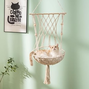 ecofynd macrame hanging cat hammock without cat bed kittens boho swing bed wall furniture for hang bed for sleeping playing climbing amp lounging 393939 l x 143939 w bh028 beigewhite
