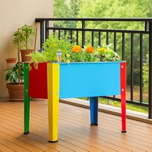 ecofynd raised plant box elevated planter metal raised garden bed standing plant stand indoor and outdoor grow container for vegetables and flowers 61lx30wx455h black pb003