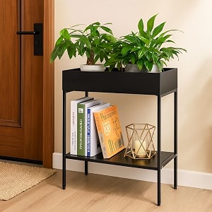 ecofynd zane planter box 2- tier elevated outdoor - 25 inch durable raised garden bed for herbs flowers amp vegetables - stylish plant pots for patio decor amp backyard gardening - narrow plant stand
