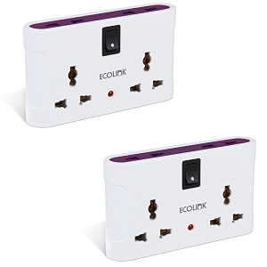 ecolink secure 4 way 6a univeral multiplug adapter with led indicator  mulitplug adpater extension box  portable amp light weight pack of 2