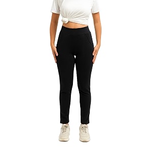 EcoLove Womens Black Ribbed Knit Pants High-Waisted