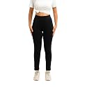 EcoLove Women39s Black Ribbed Knit Pants High-Waisted