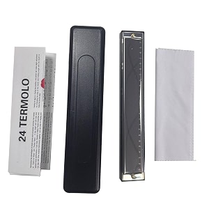ecomistiq 24-hole harmonica key of c harmonica with case beginner-friendly mouth organ portable for beginners students music lessons travel silver harmonicas folk amp world  wind amp woodwind