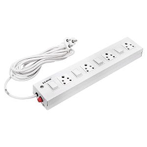 econe 44 heavy duty metal body 6 amp 10 amp 4 socket 4 switch with led indicator and extra fuse power extension board  power strip  extension cord 44 mtr wire white