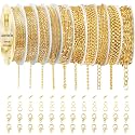 Ecoofor Gold Necklace Chains for Jewelry Making, 78.7 Feet 10 Rolls Jewelry Chains for DIY Necklace Bracelet Jewelry Making with Jump Rings/Lobster Clasps/Connectors