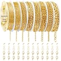 Ecoofor Gold Necklace Chains for Jewelry Making, 62.3 Feet 8 Rolls Jewelry Chains for DIY Necklace Bracelet Jewelry Making with Jump Rings/Lobster Clasps/Connectors
