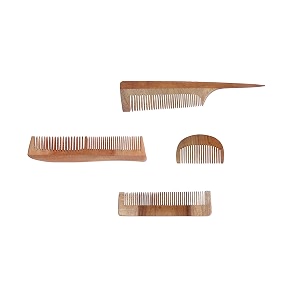 handmade natural pure healthy neem wooden comb wide tooth for hair growthanti-dandruff comb for women and men - pack of 4