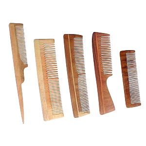 handmade natural pure healthy neem wooden comb wide tooth for hair growthanti-dandruff comb for women and men - pack of 5