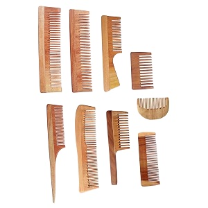 handmade natural pure healthy neem wooden comb wide tooth for hair growthanti-dandruff comb for women and men - pack of 9