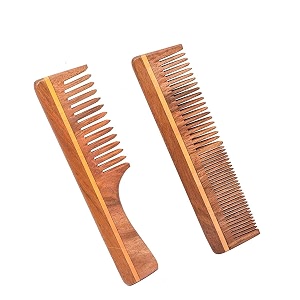 handmade natural pure healthy neem wooden comb wide tooth for hair growthanti-dandruff comb for women and men mix combo pack of 2