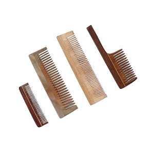 handmade natural pure healthy neem wooden comb wide tooth for hair growthanti-dandruff comb for women and men - pack of 4