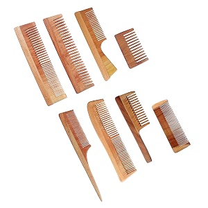 handmade natural pure healthy neem wooden comb wide tooth for hair growthanti-dandruff comb for women and men - pack of 8