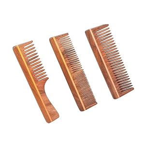 handmade natural pure healthy neem wooden comb wide tooth for hair growthanti-dandruff comb for women and men mix combo pack of 3
