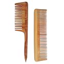 Handmade Natural Pure Healthy Neem Wooden Comb Wide Tooth for Hair Growth,Anti-Dandruff Comb For Women And Men - PACK OF 2 (TAIL,DOUBLE)