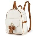 ECOSUSI Mini Backpack for Women Girls Cute Bowknot Small Backpack Purse Ladies Leather Bookbag Satchel Bag, with Charm Tassel White＆Brown