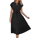 ECOWISH Womens Casual Midi Dresses Solid V Neck Short Sleeve Button Shirt Belted Dress with Pockets for Spring Summer 2026